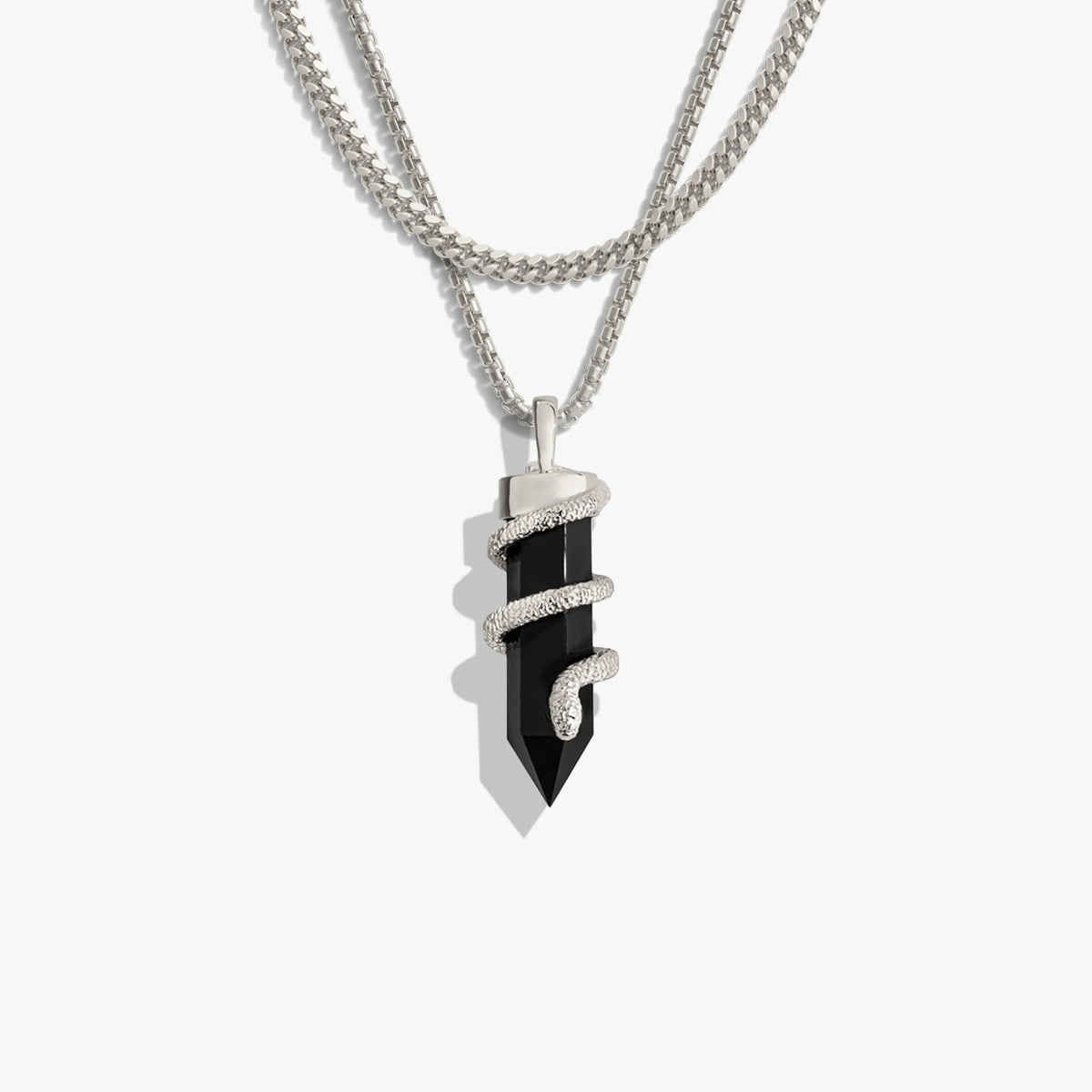 Awe Inspired Necklaces Sterling Silver Men's Onyx Crystal Snake Necklace Set