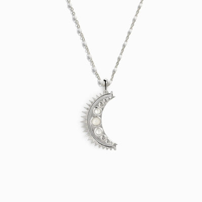 Awe Inspired Necklaces Sterling Silver Moonstone Crescent + White Enamel Necklace