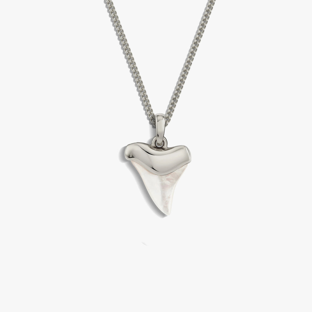 Awe Inspired Necklaces Sterling Silver / Mother of Pearl / 16-18" Cuban Chain Shark Tooth Necklace
