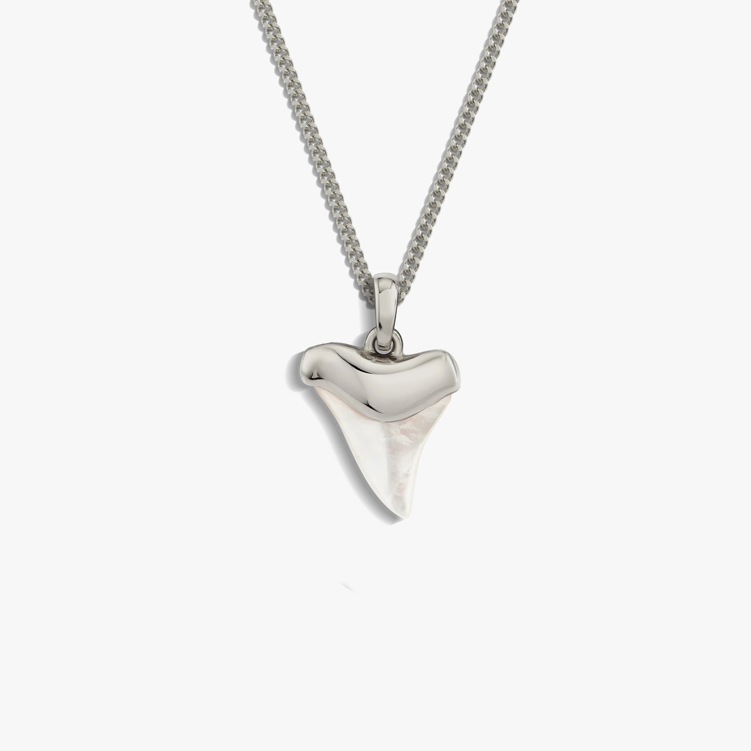 Awe Inspired Necklaces Sterling Silver / Mother of Pearl / 16-18" Cuban Chain Shark Tooth Necklace