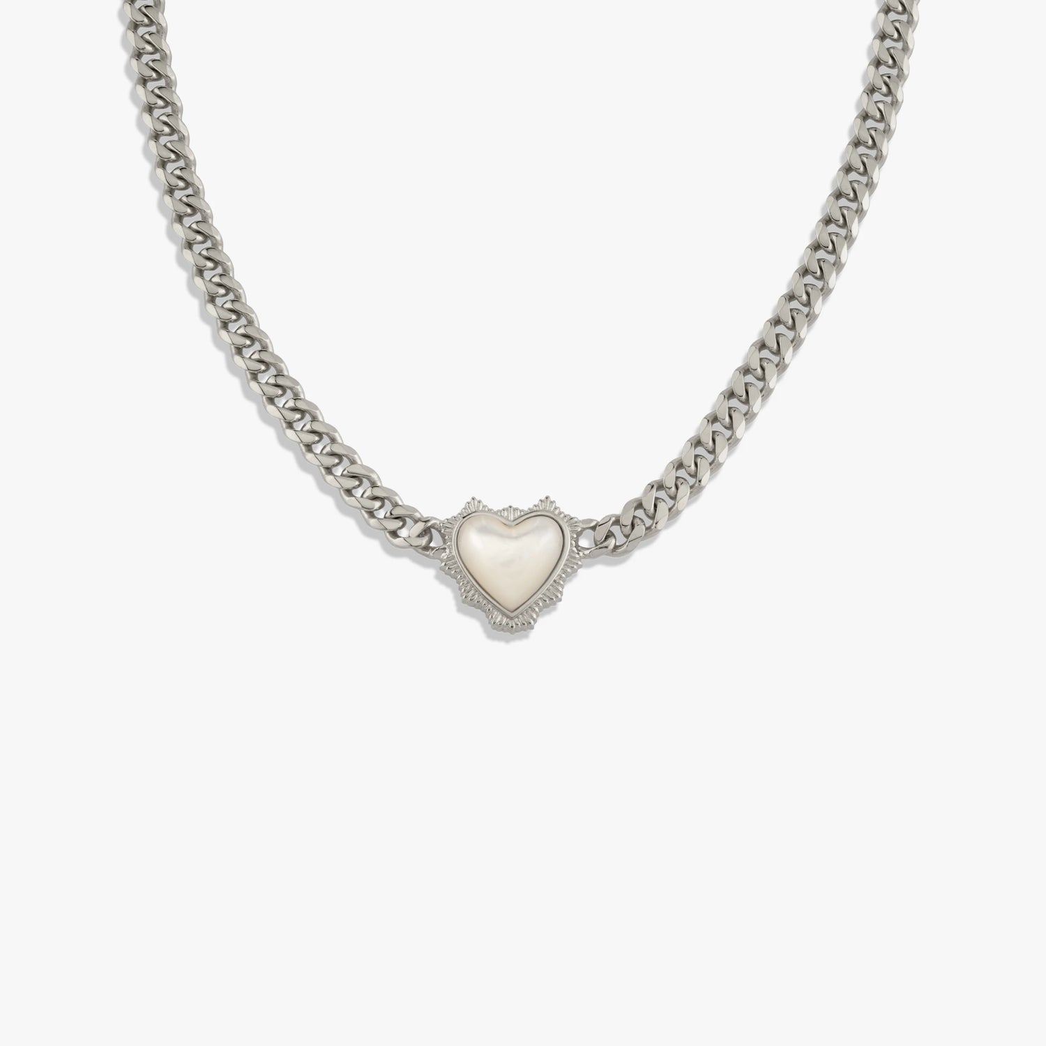 Awe Inspired Necklaces Sterling Silver Mother of Pearl Heart Cuban Necklace
