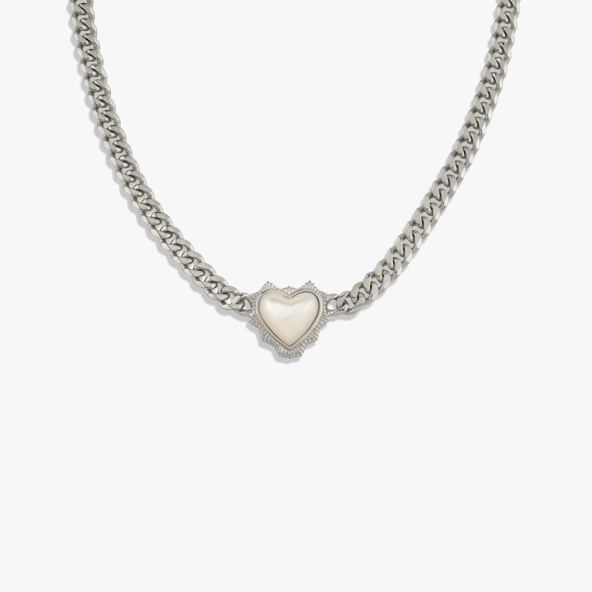 Awe Inspired Necklaces Sterling Silver Mother of Pearl Heart Cuban Necklace