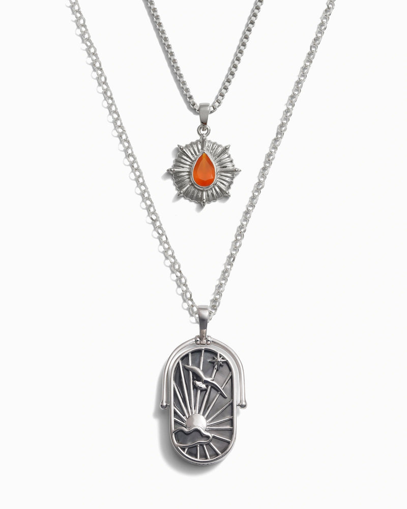 Awe Inspired Necklaces Sterling Silver / Orange Onyx / Air Elemental Aura Necklace Set