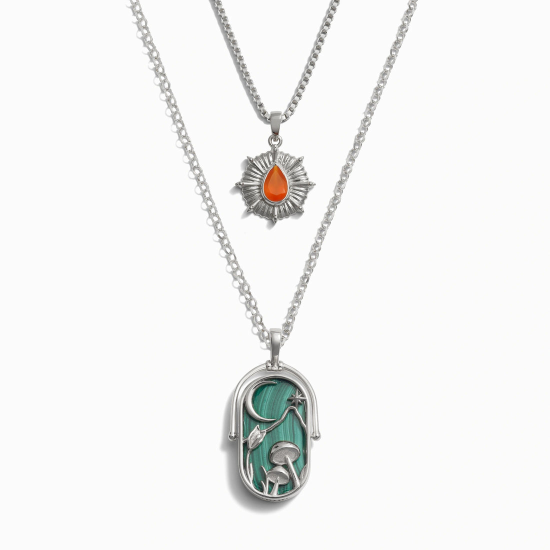 Awe Inspired Necklaces Sterling Silver / Orange Onyx / Earth Elemental Aura Necklace Set