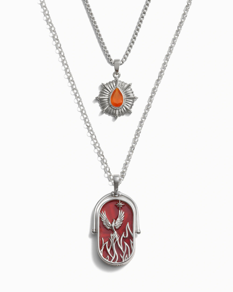 Awe Inspired Necklaces Sterling Silver / Orange Onyx / Fire Elemental Aura Necklace Set