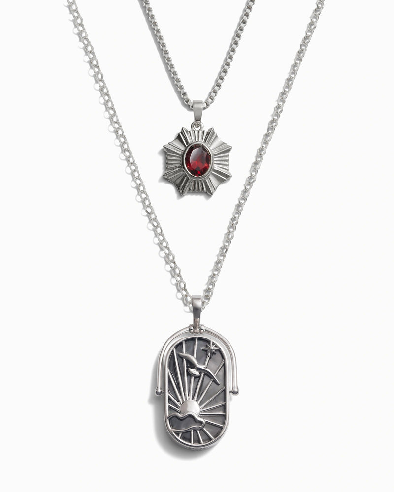 Awe Inspired Necklaces Sterling Silver / Red Garnet / Air Elemental Aura Necklace Set