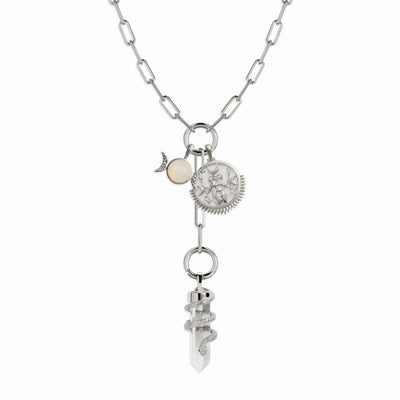 Awe Inspired Necklaces Sterling Silver Witch Goddess Charm Collector Lariat Necklace Set