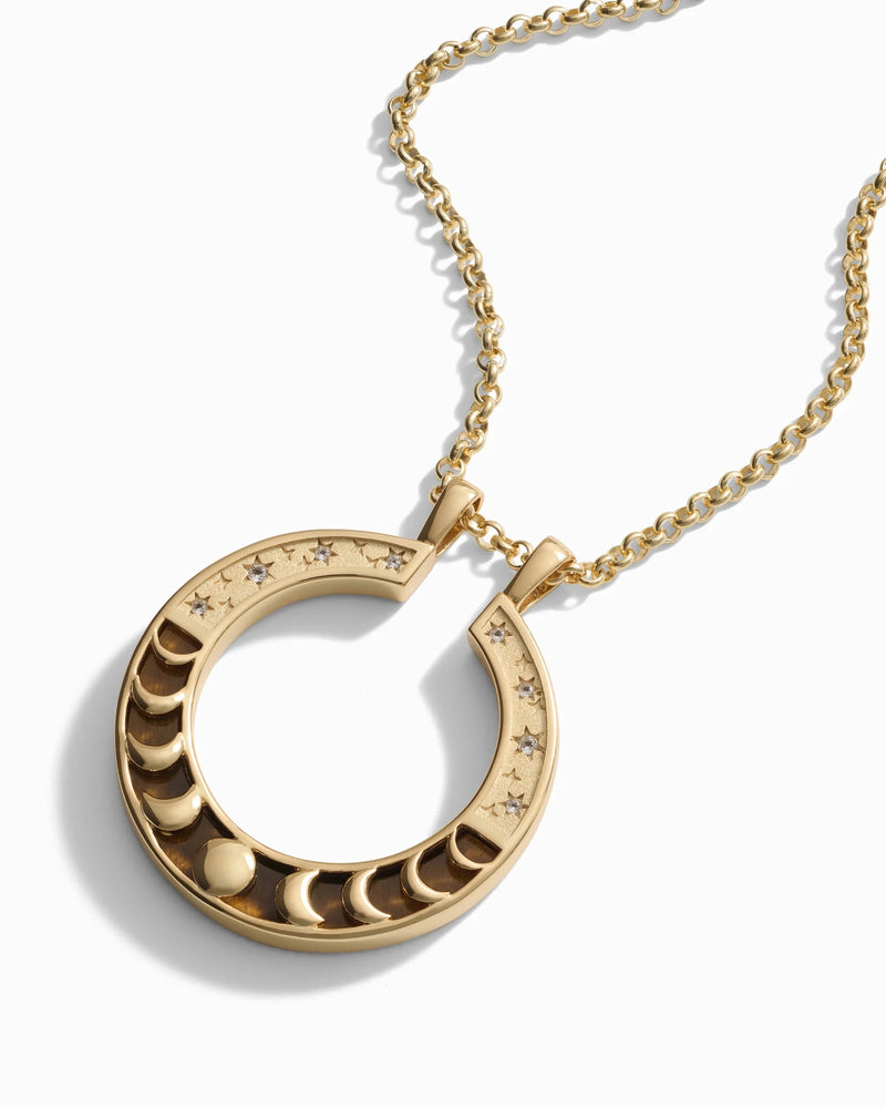 Awe Inspired Necklaces Tiger's Eye Moon Phase Halo Necklace