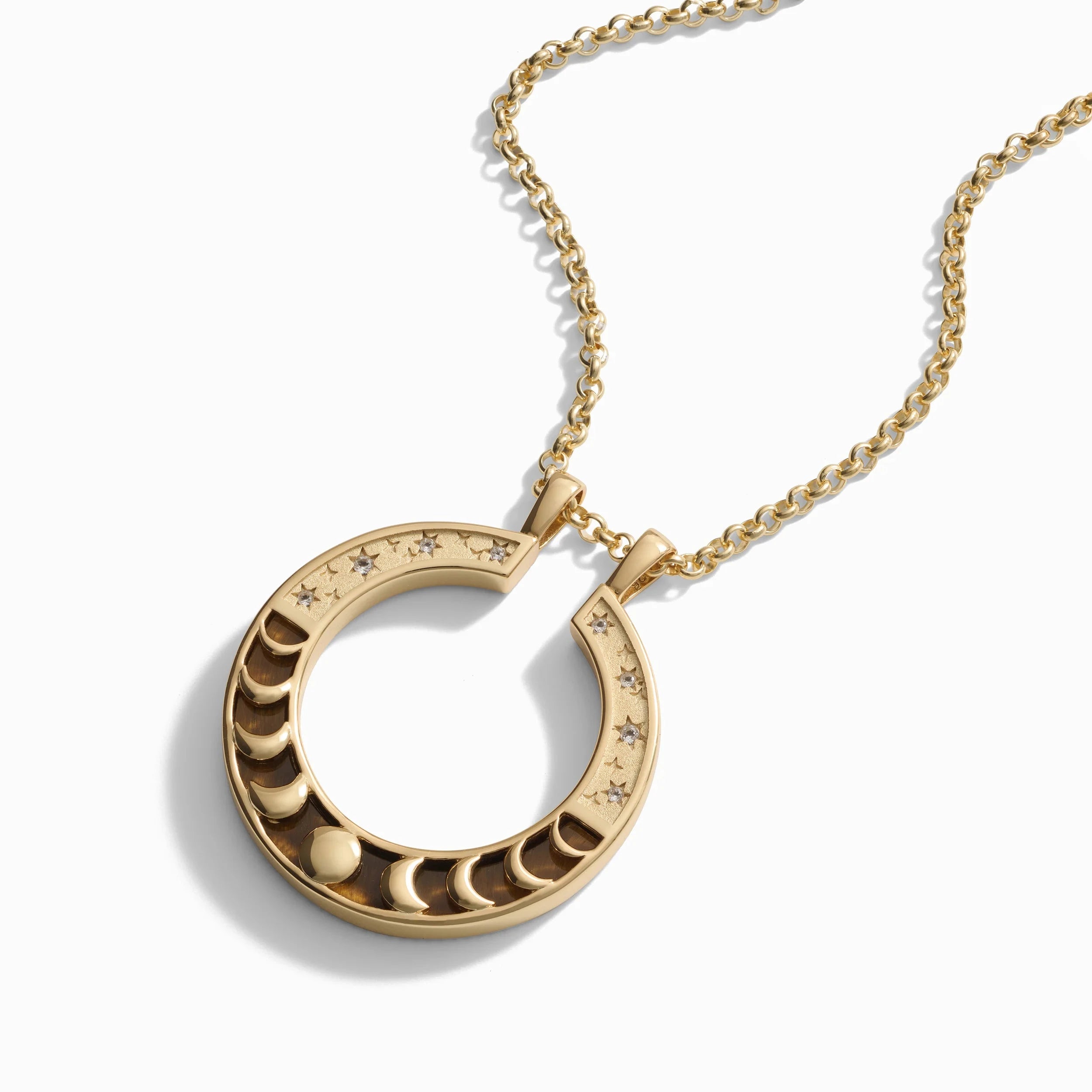 Awe Inspired Necklaces Tiger's Eye Moon Phase Halo Necklace