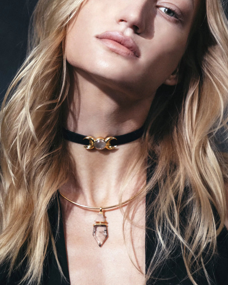 Awe Inspired Necklaces Triple Moon Velvet Choker