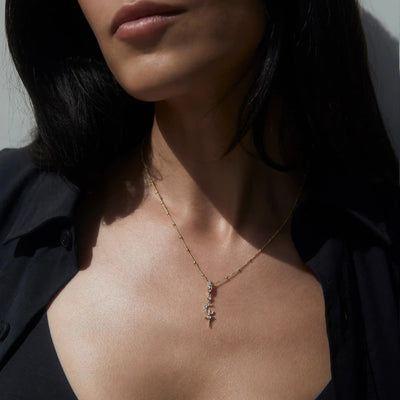 Awe Inspired Necklaces White Topaz Crescent Cross Necklace