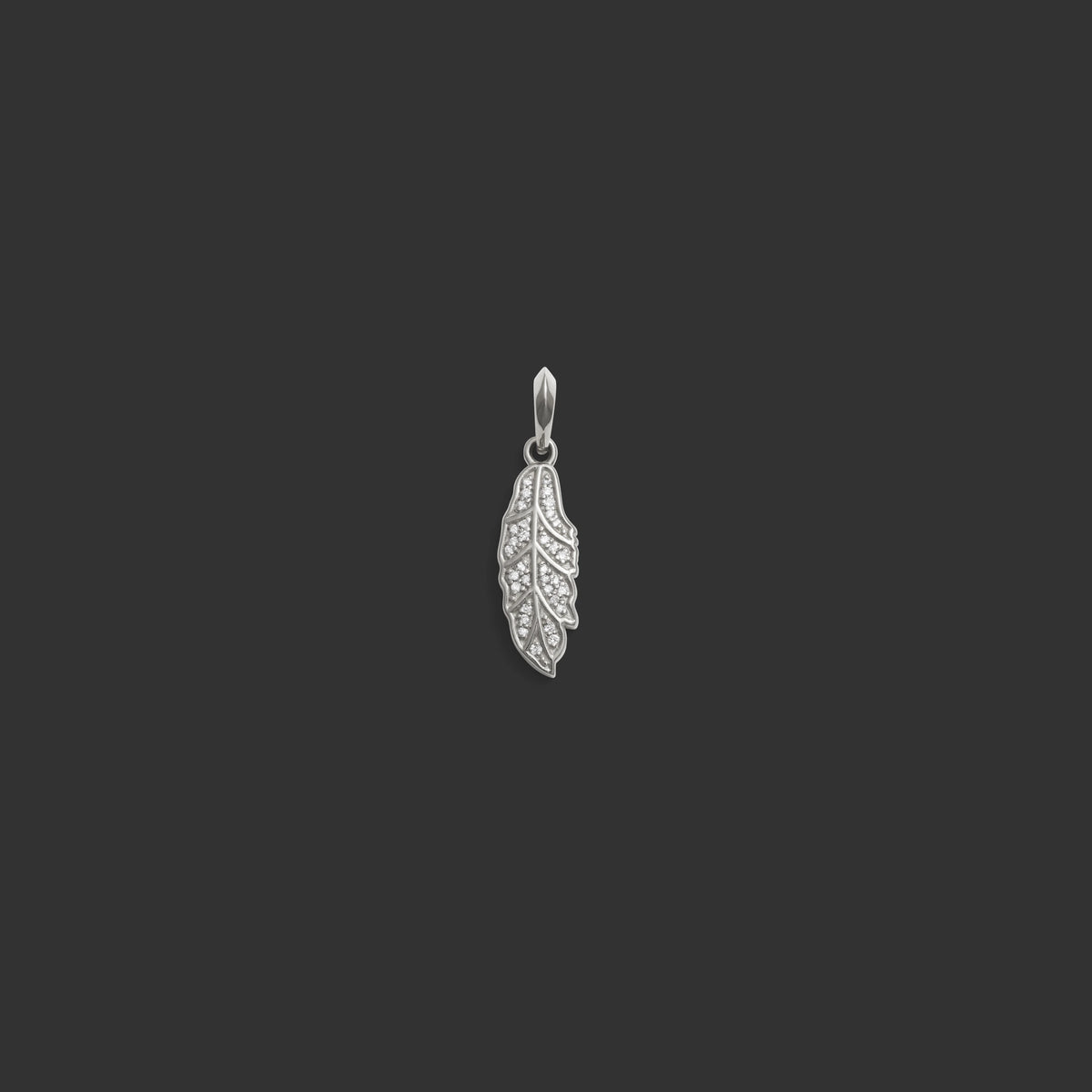 Awe Inspired Pendants 14K White Gold Diamond Feather Amulet