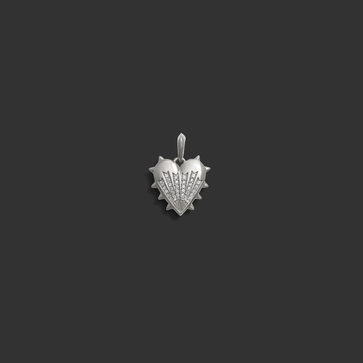 Awe Inspired Pendants 14k White Gold Diamond Spiked Heart Amulet