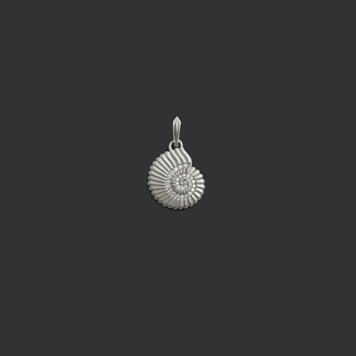 Awe Inspired Pendants 14K White Gold Diamond Spiral Shell Amulet