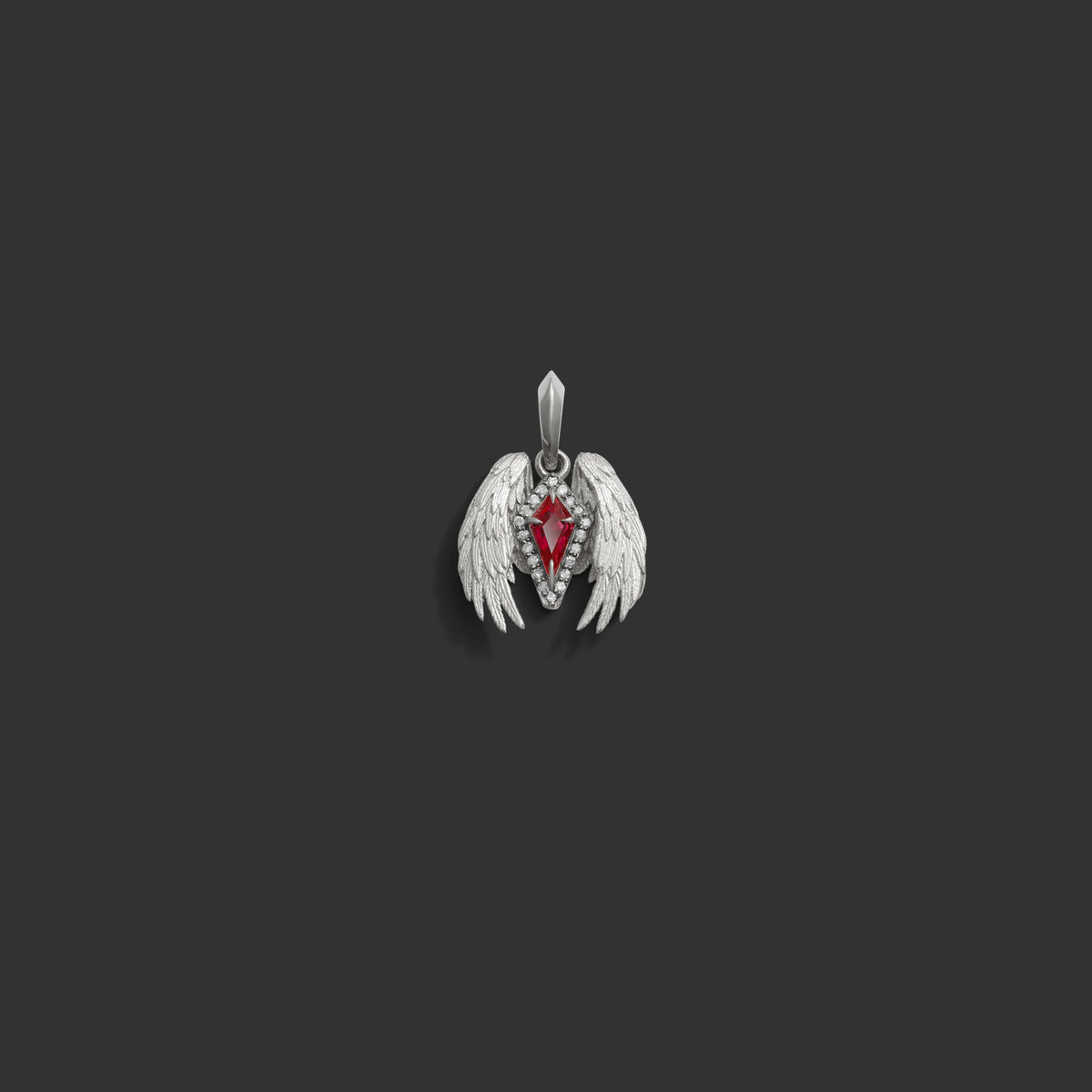 Awe Inspired Pendants 14K White Gold Ruby Wing Amulet