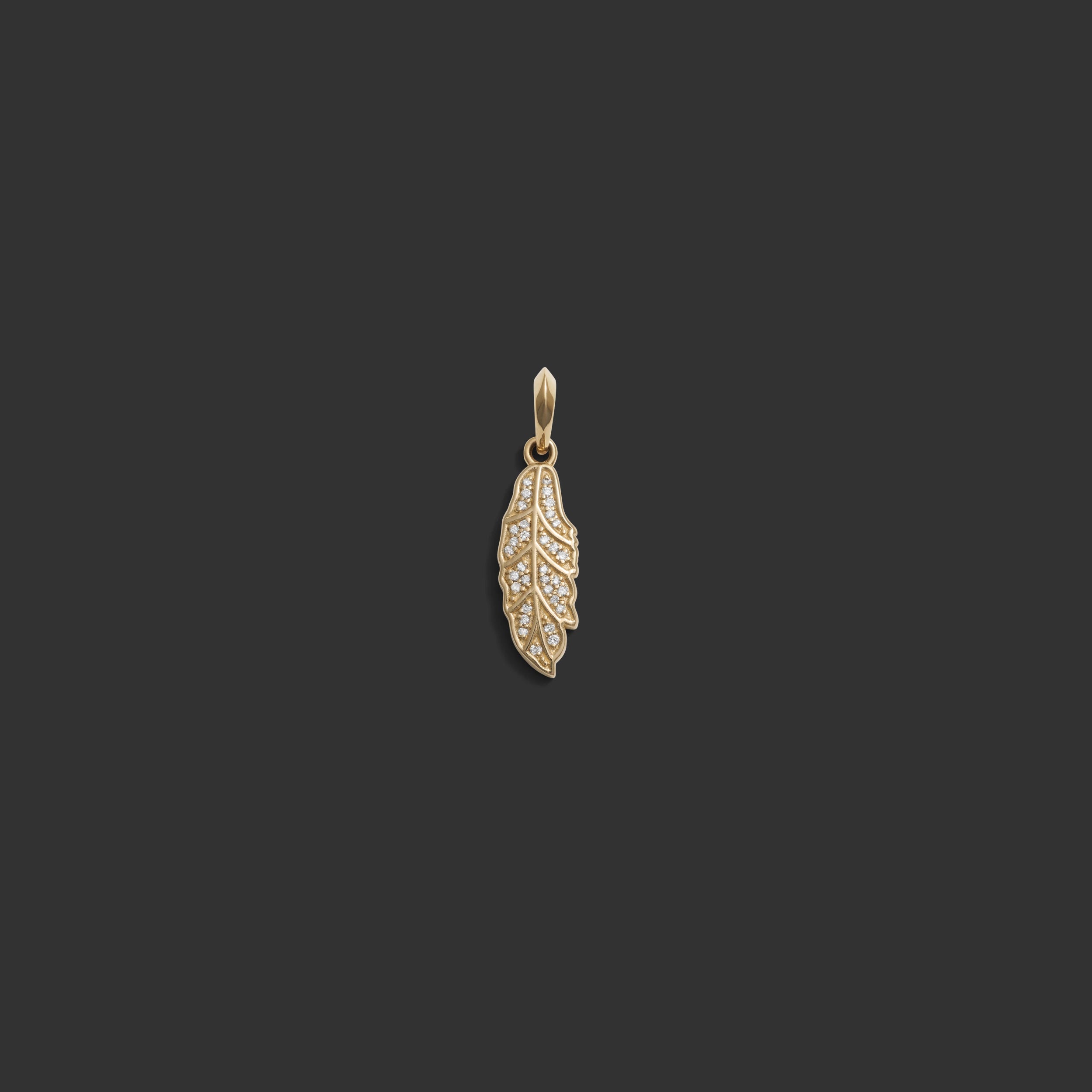 Awe Inspired Pendants 14K Yellow Gold Diamond Feather Amulet