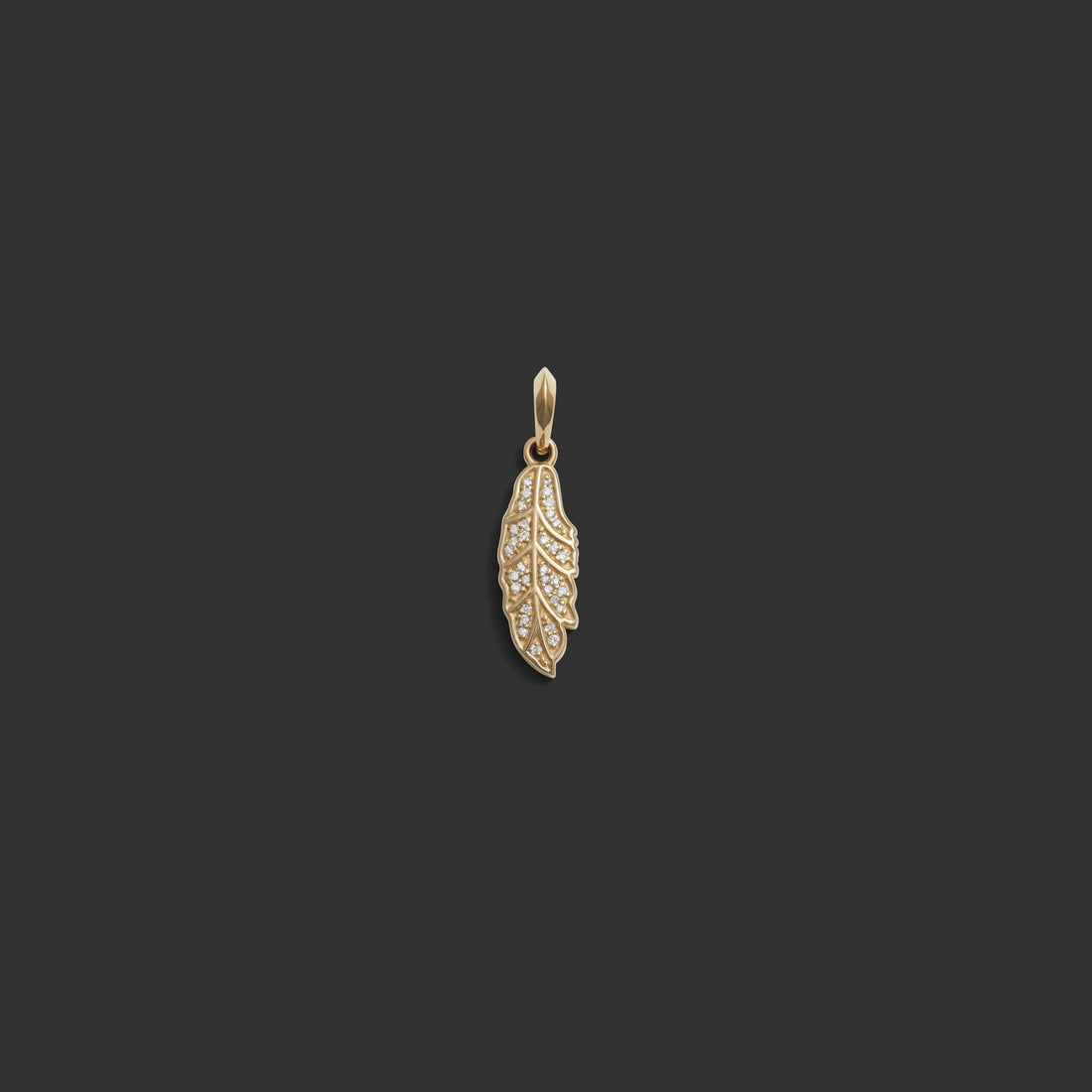Awe Inspired Pendants 14K Yellow Gold Diamond Feather Amulet