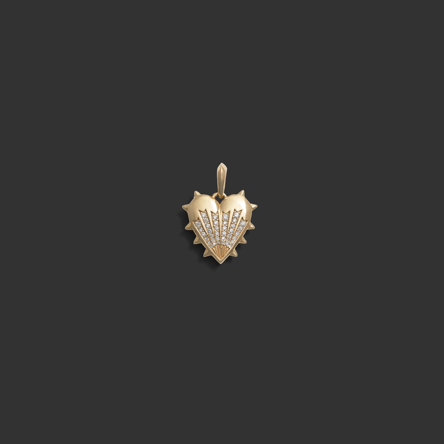 Awe Inspired Pendants 14k Yellow Gold Diamond Spiked Heart Amulet