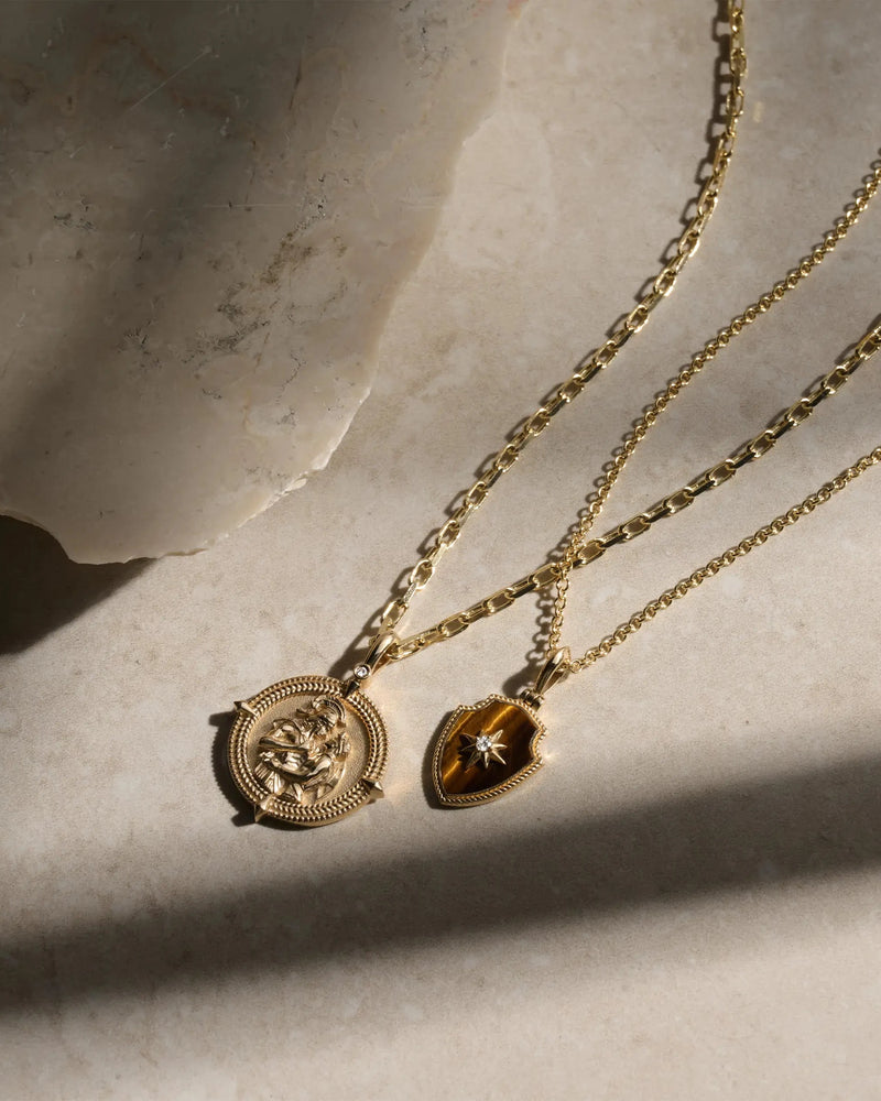 Awe Inspired Pendants 14k Yellow Gold Tiger's Eye Shield Pendant