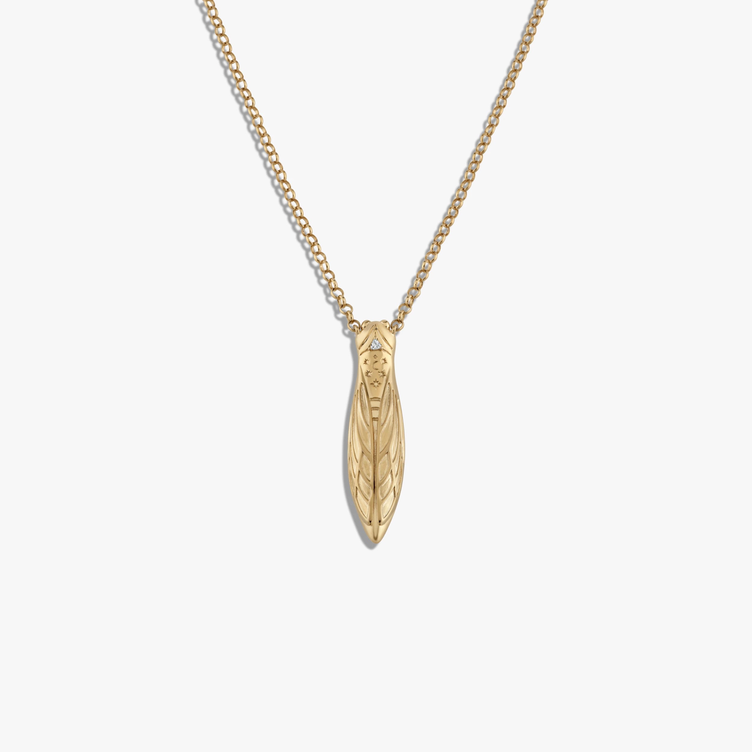 Awe Inspired Pendants 14K Yellow Gold Vermeil Cicada Flower Vessel Necklace