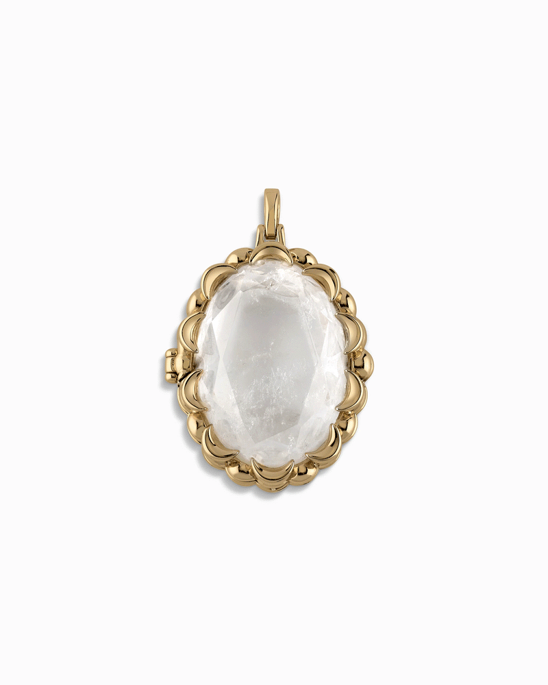 Awe Inspired Pendants 14K Yellow Gold Vermeil / Clear Quartz Oracle Locket
