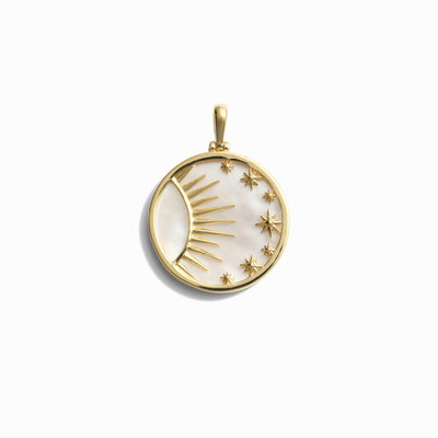 Awe Inspired Pendants 14K Yellow Gold Vermeil / Large Celestial Mother of Pearl Amulet