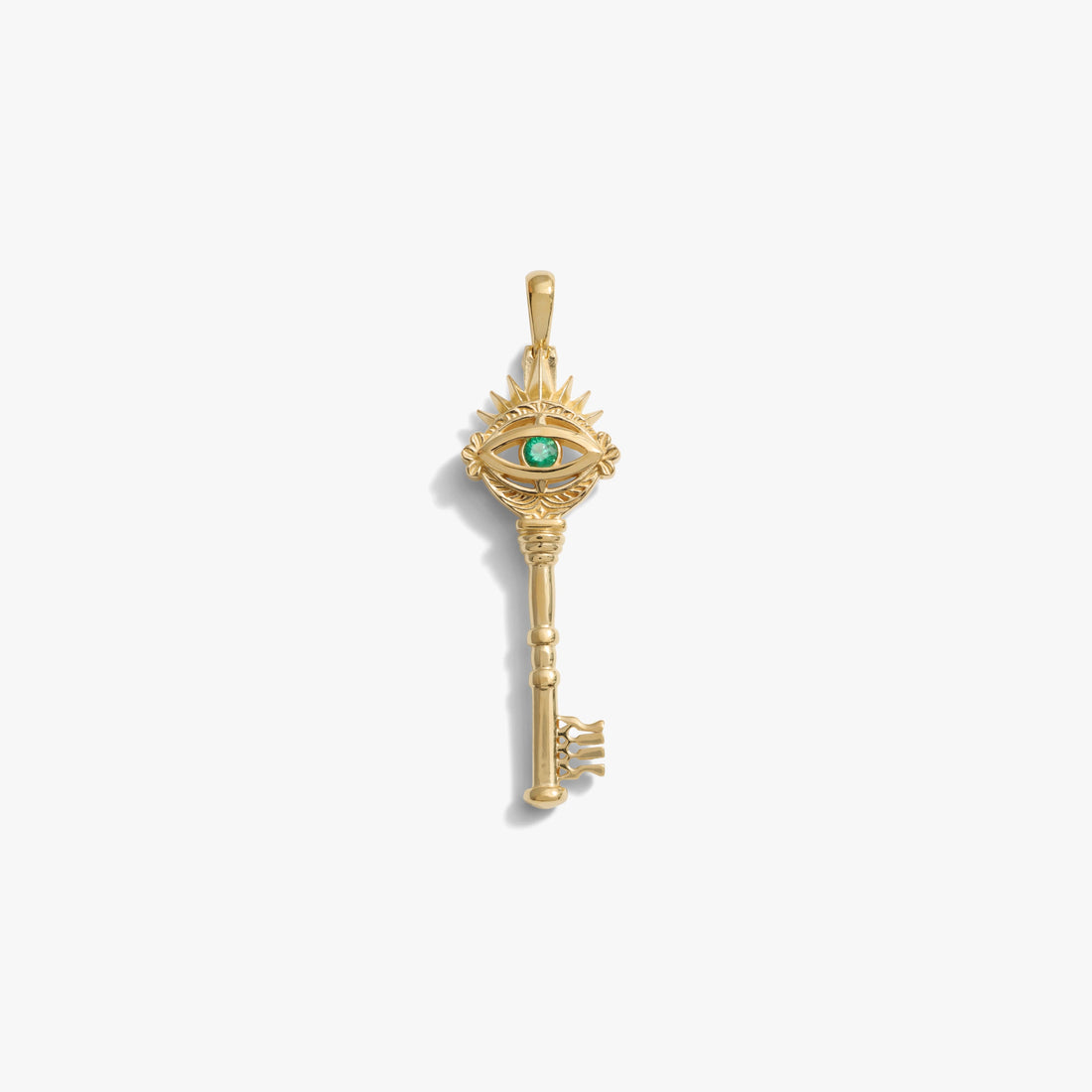 Awe Inspired Pendants 14K Yellow Gold Vermeil / Large Emerald Evil Eye Key Amulet