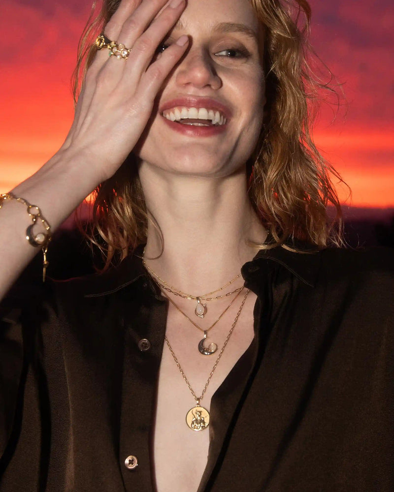 Awe Inspired Pendants 14K Yellow Gold Vermeil / Large Man in the Moon Moonstone Amulet