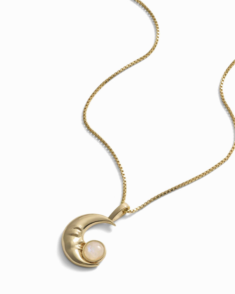 Awe Inspired Pendants 14K Yellow Gold Vermeil / Large Man in the Moon Moonstone Amulet