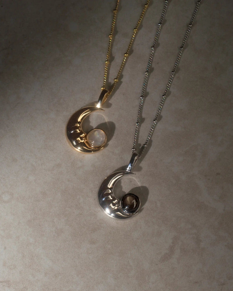 Awe Inspired Pendants 14K Yellow Gold Vermeil / Large Man in the Moon Moonstone Amulet