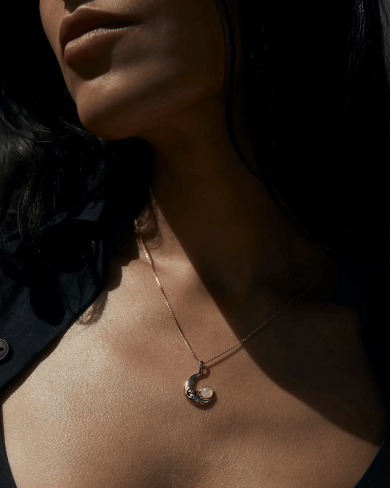 Awe Inspired Pendants 14K Yellow Gold Vermeil / Large Man in the Moon Moonstone Amulet