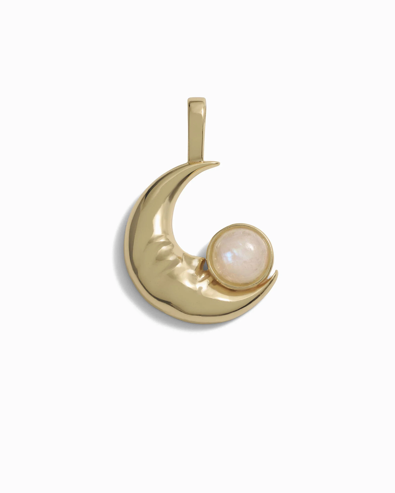 Awe Inspired Pendants 14K Yellow Gold Vermeil / Large Man in the Moon Moonstone Amulet