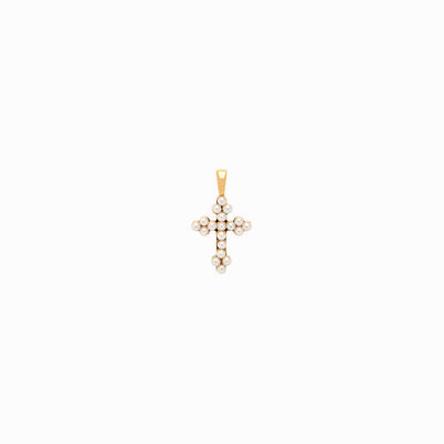 Awe Inspired Pendants 14K Yellow Gold Vermeil / Mini Pearl Cross Amulet