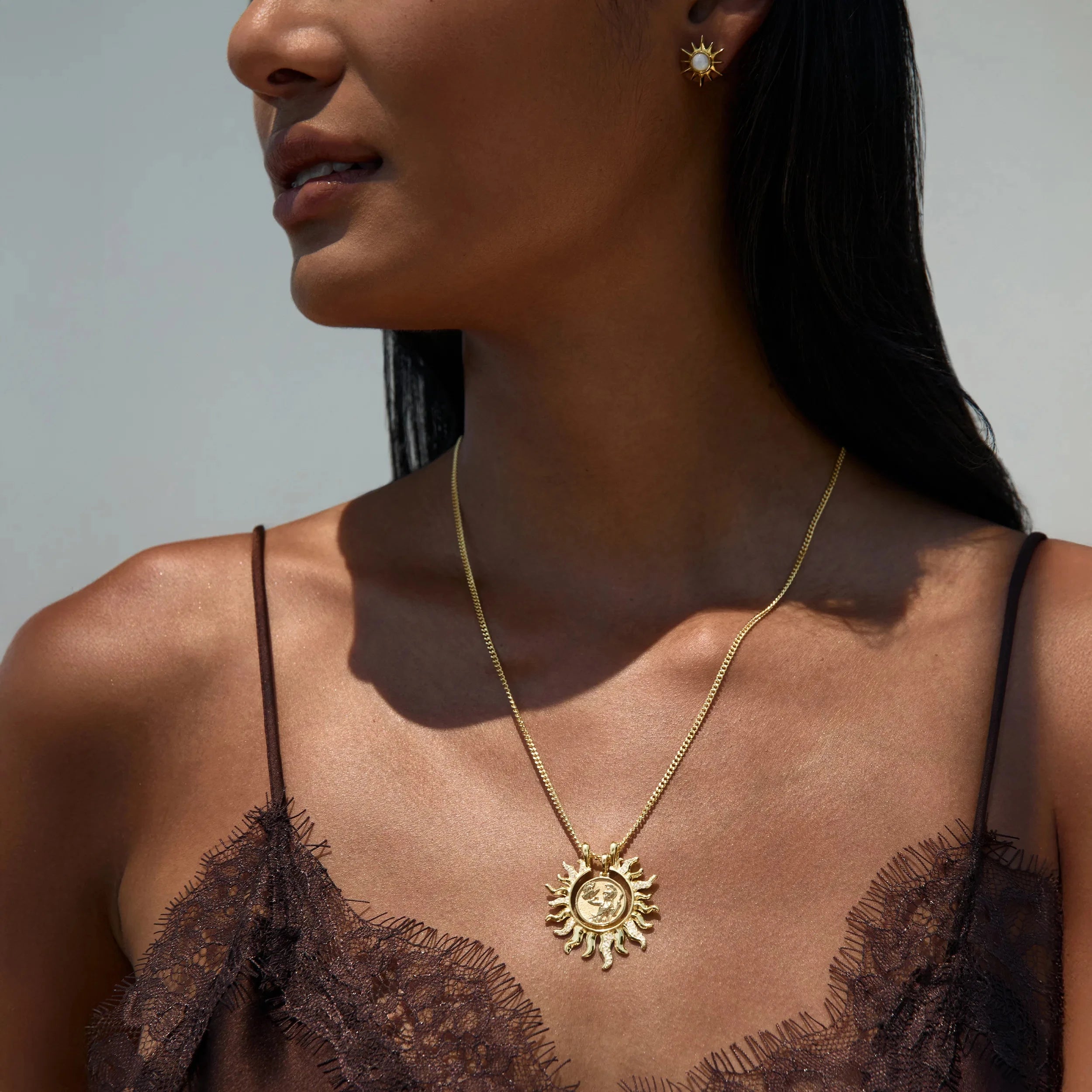 Awe Inspired Pendants 14K Yellow Gold Vermeil Mini Sun Halo Pendant