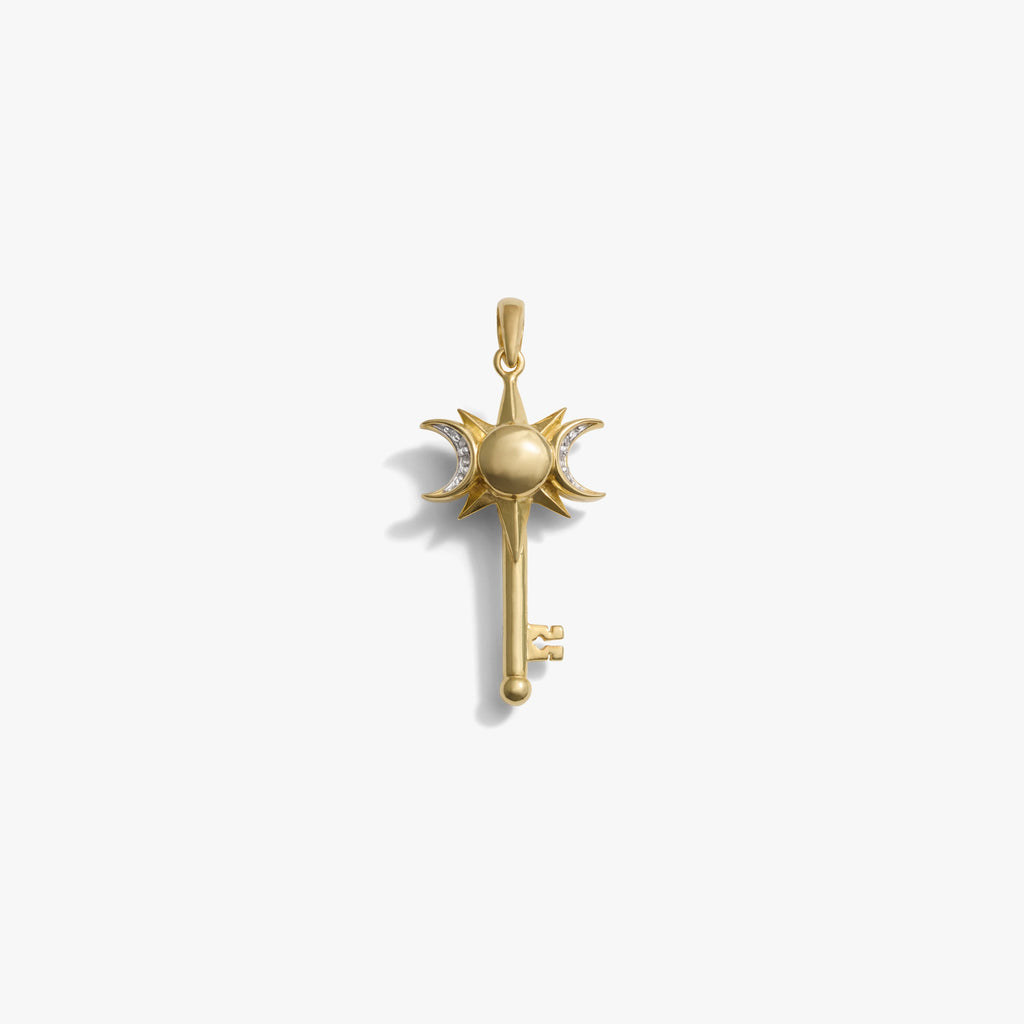 Awe Inspired Pendants 14K Yellow Gold Vermeil Mini Triple Moon Key Amulet
