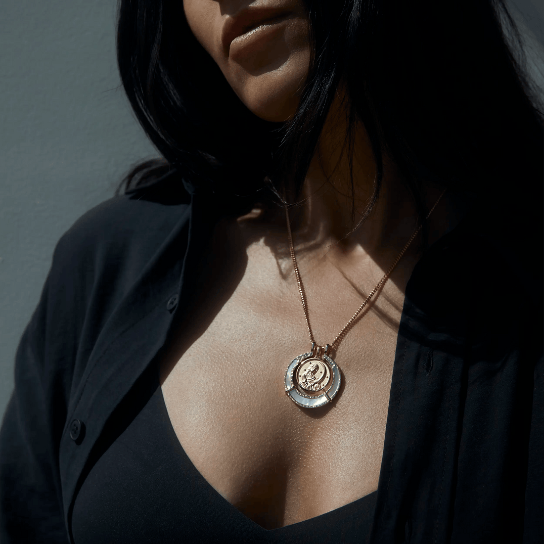 Awe Inspired Pendants 14K Yellow Gold Vermeil / Mother of Pearl Mother of Pearl Goddess Halo