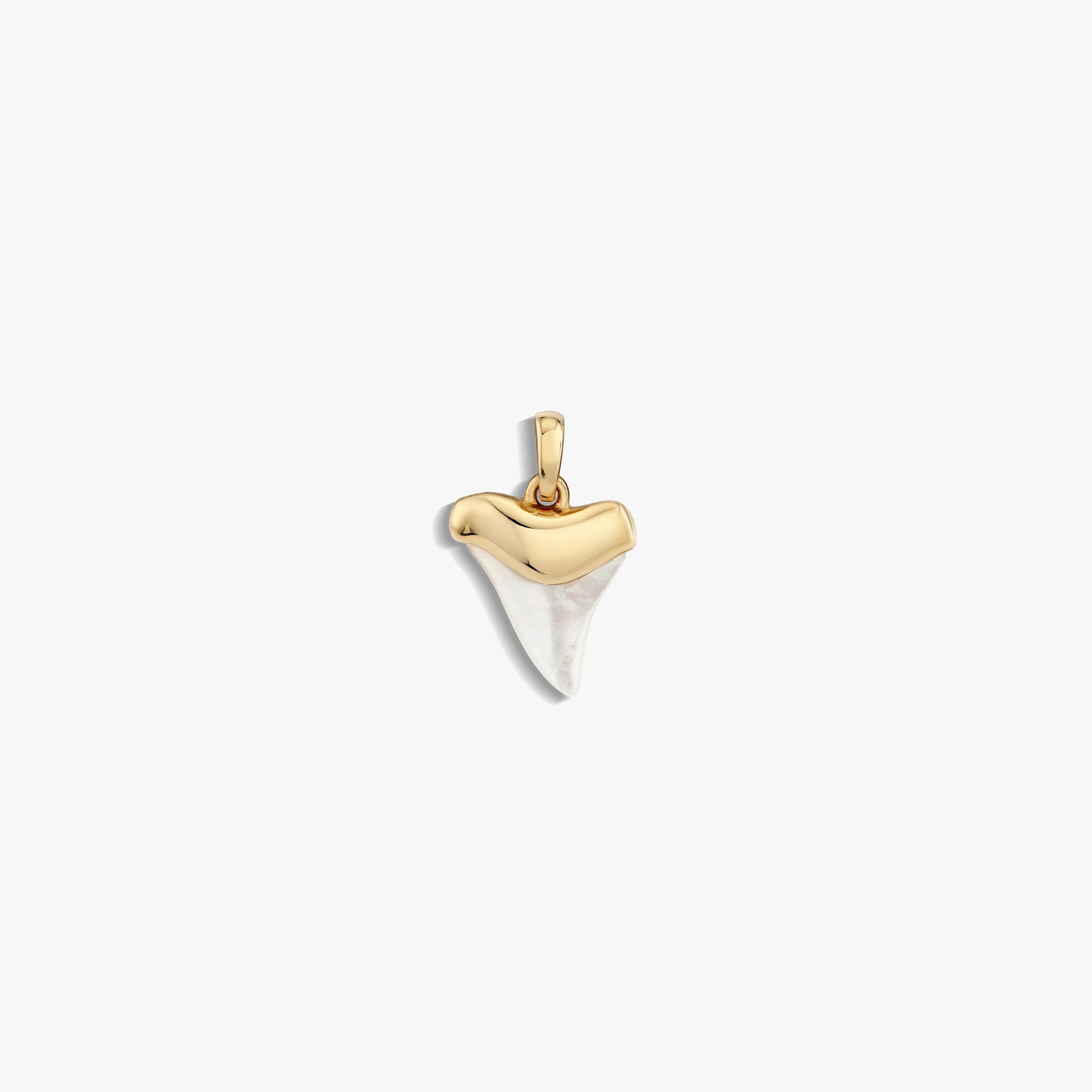 Awe Inspired Pendants 14K Yellow Gold Vermeil / Mother of Pearl Shark Tooth Amulet