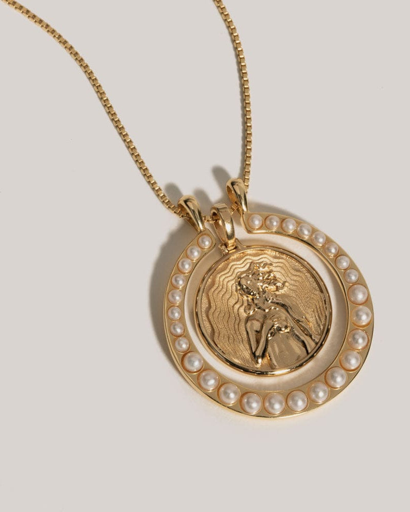 Awe Inspired Pendants 14K Yellow Gold Vermeil Pearl Goddess Halo