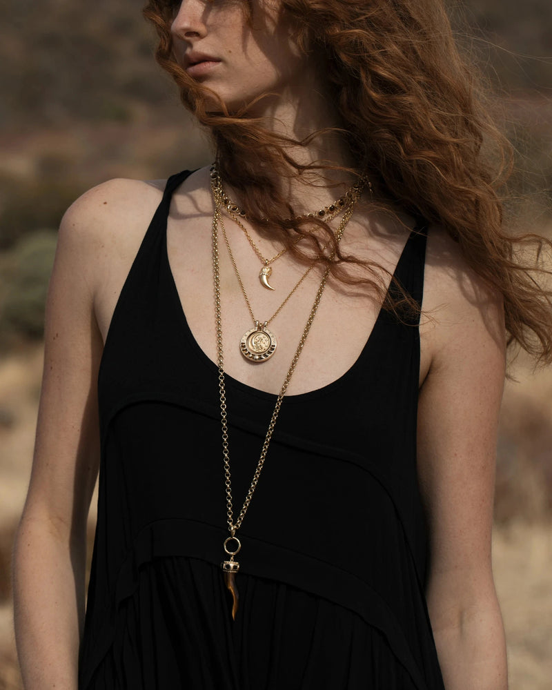 Awe Inspired Pendants 14K Yellow Gold Vermeil Tiger's Eye Horn Pendant