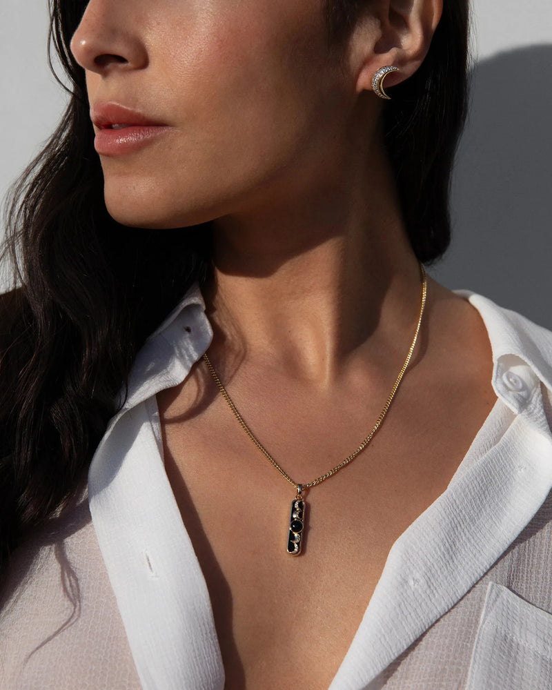 Awe Inspired Pendants 14K Yellow Gold Vermeil Tiger's Eye Moon Phase Amulet