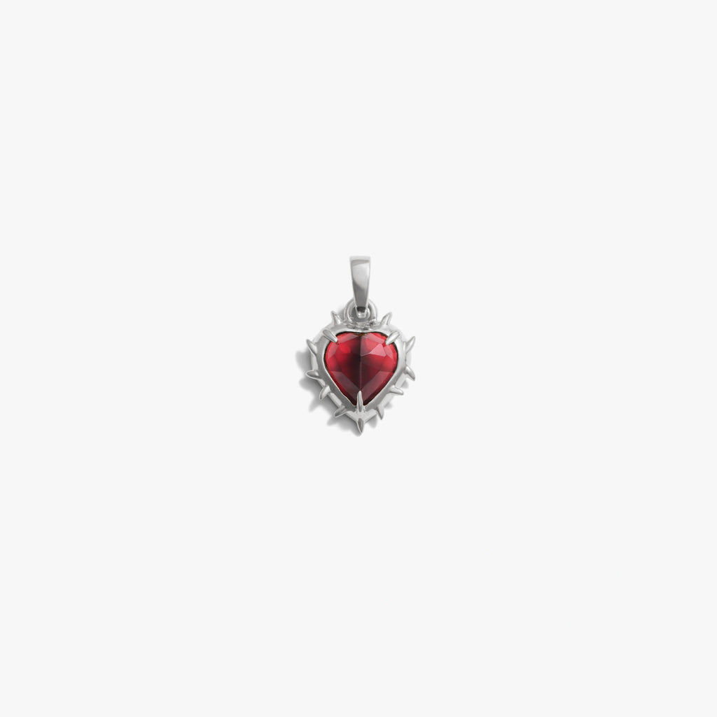 Awe Inspired Pendants 925 Sterling Silver / Red Garnet Heart of Thorns Amulet