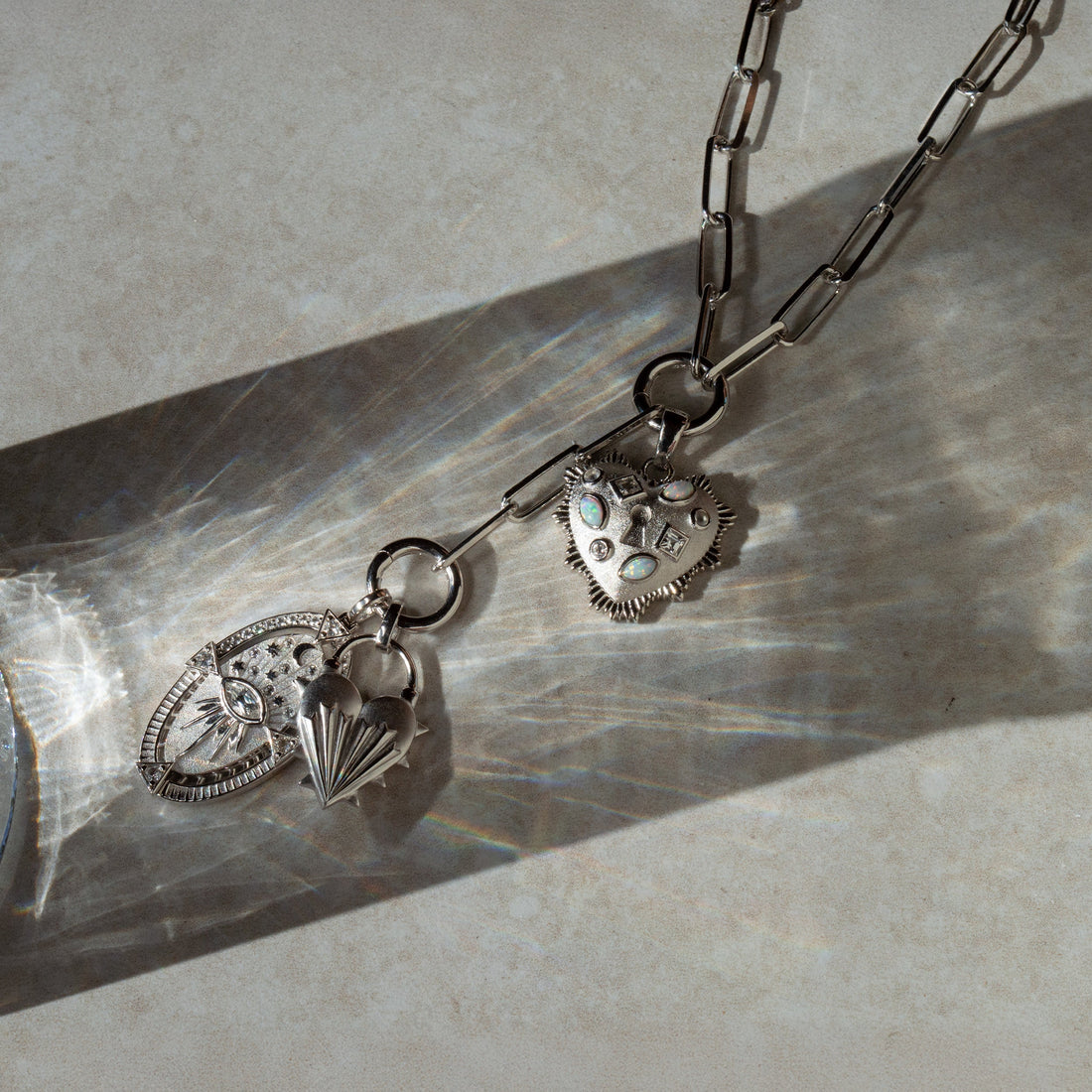 Awe Inspired Pendants Blue Gemstone Locked Radiant Heart Pendant