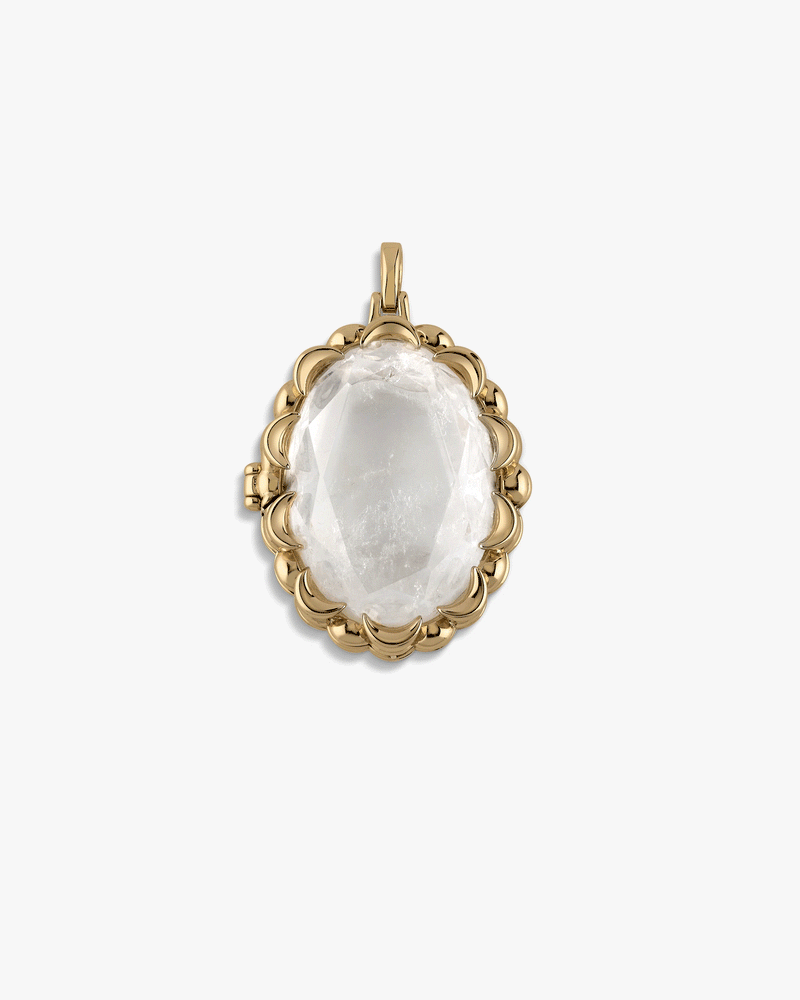 Awe Inspired Pendants Clear Quartz / 14K Yellow Gold Vermeil Oracle Locket