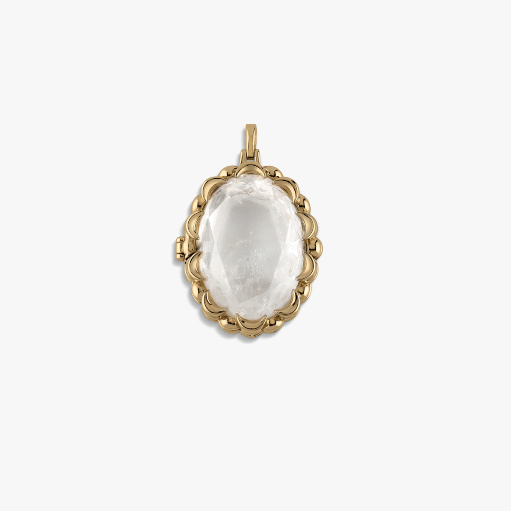 Awe Inspired Pendants Clear Quartz / 14K Yellow Gold Vermeil Oracle Locket