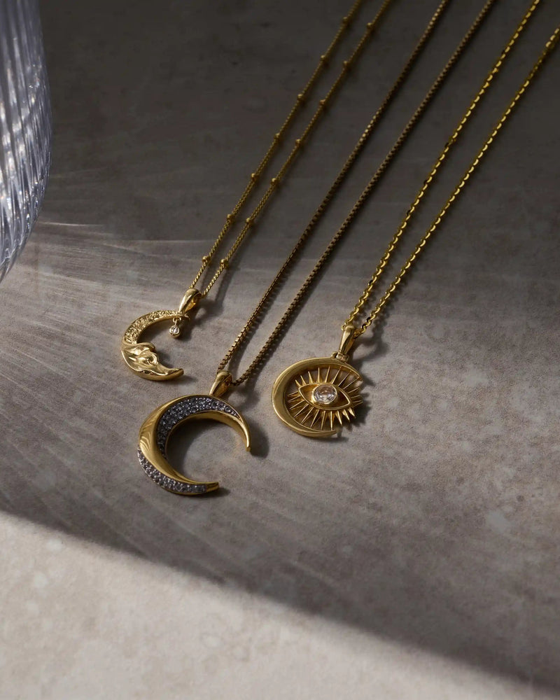 Awe Inspired Pendants Diamond Moon Wave Amulet