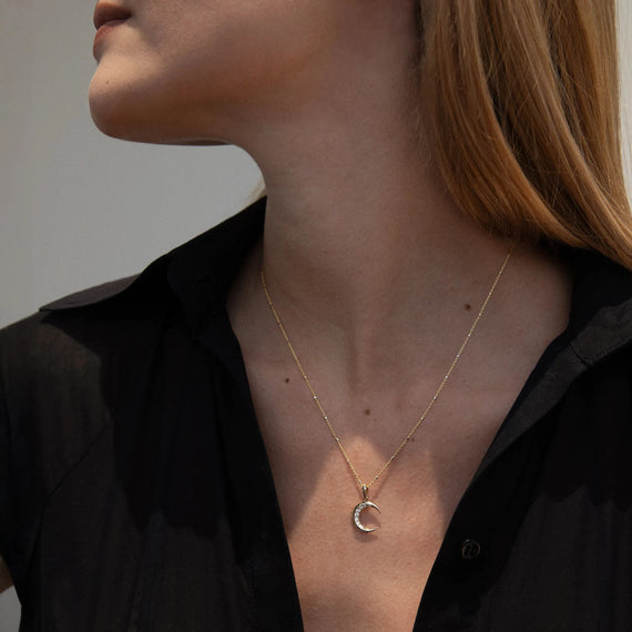 Awe Inspired Pendants Diamond Twisted Moon Amulet