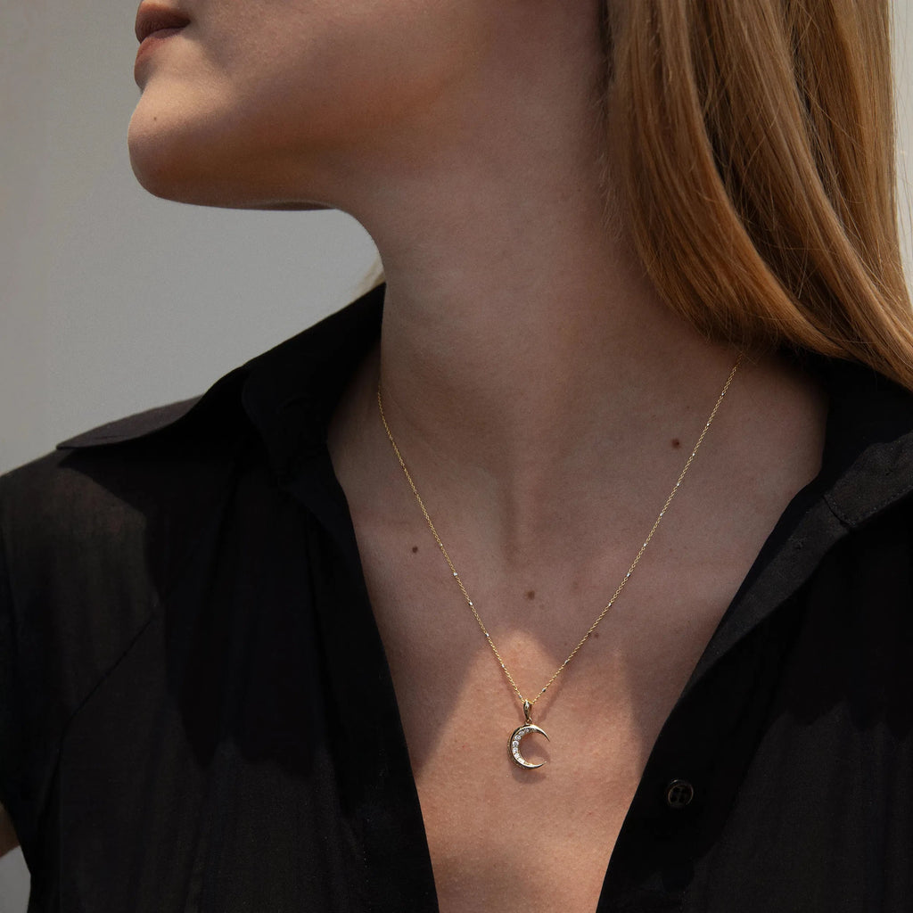 Awe Inspired Pendants Diamond Twisted Moon Amulet