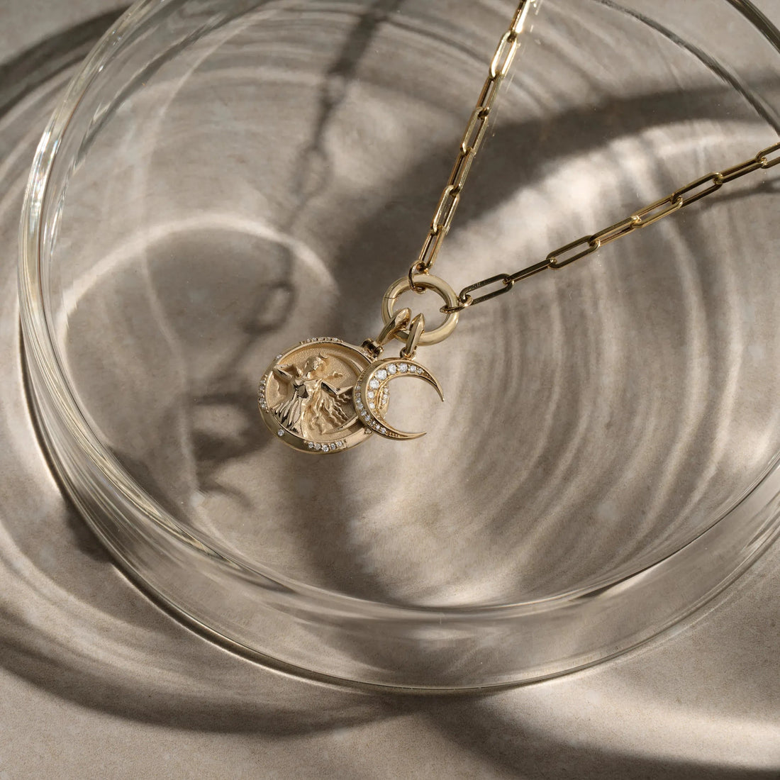 Awe Inspired Pendants Diamond Twisted Moon Amulet