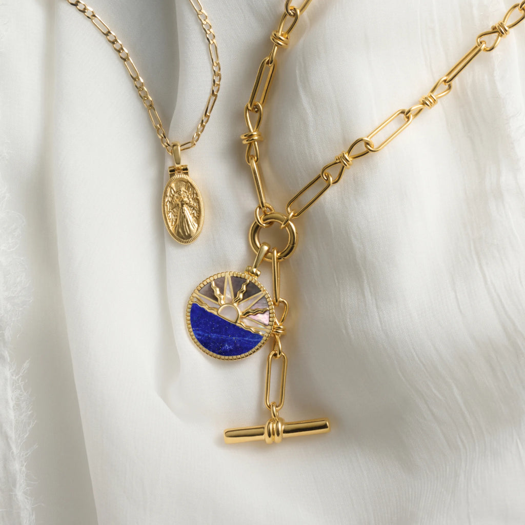 Awe Inspired Pendants Gemstone Inlay Sunrise Coin