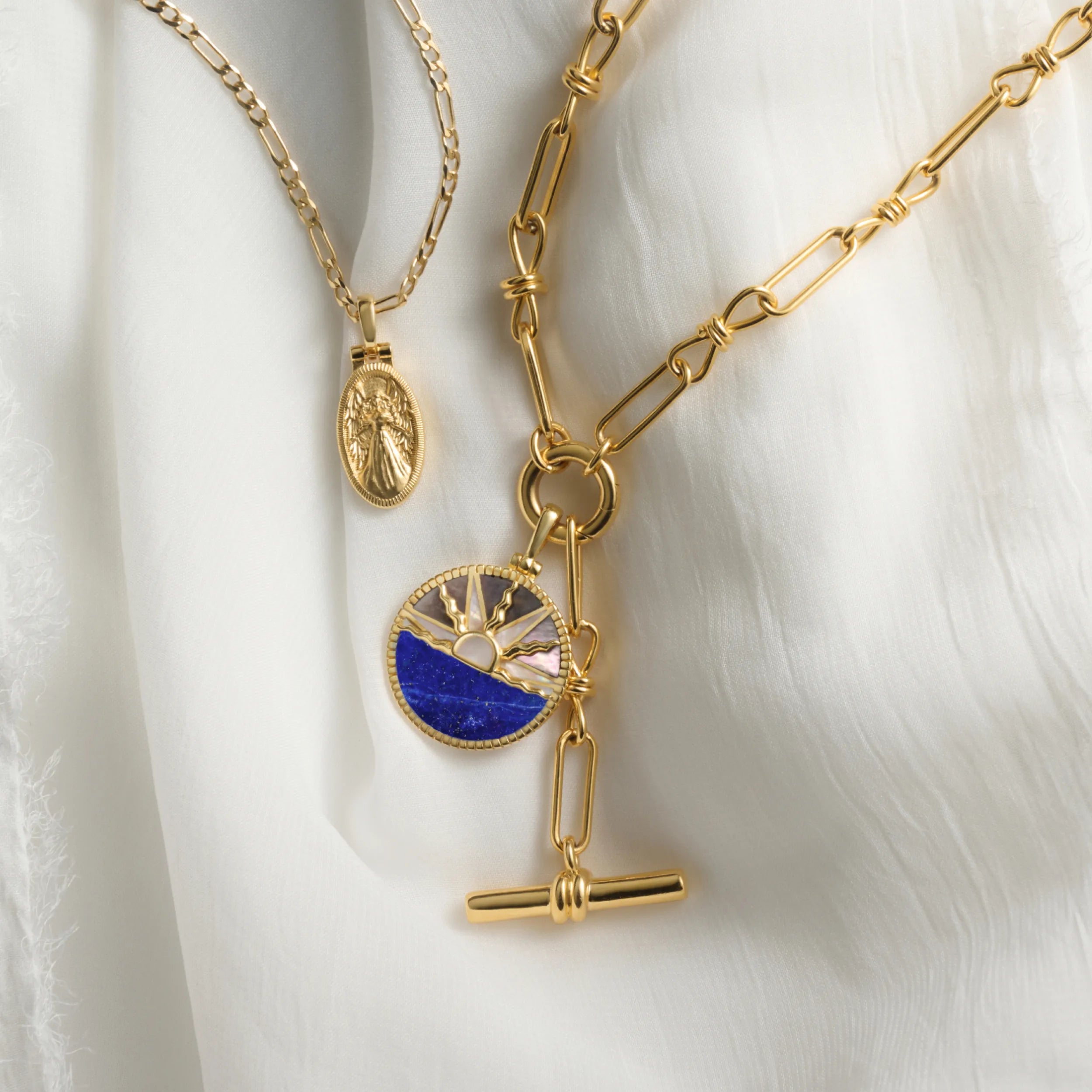 Awe Inspired Pendants Gemstone Inlay Sunrise Coin